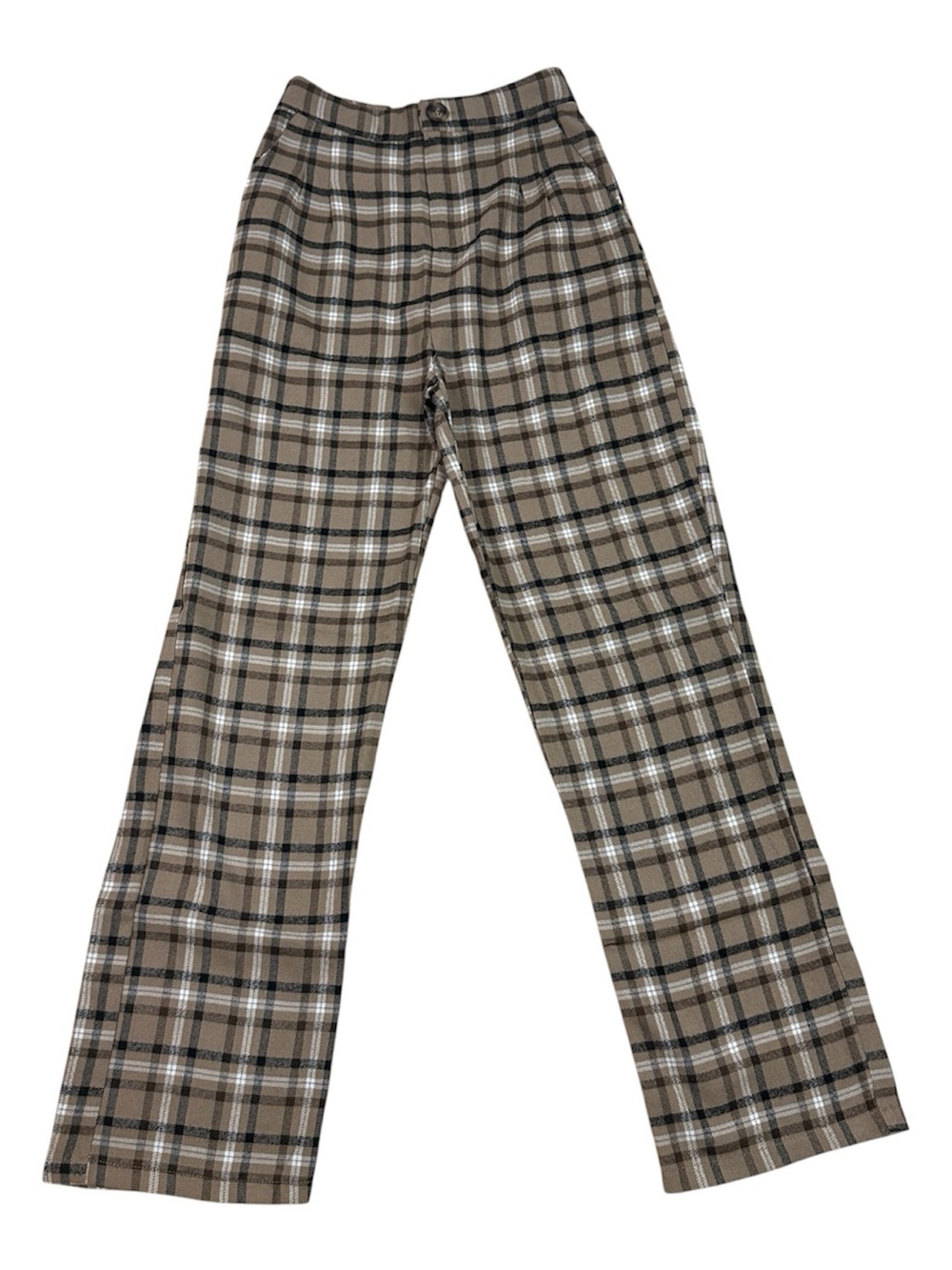 Francesca's Collections Beige Black White Plaid Kids Pants
